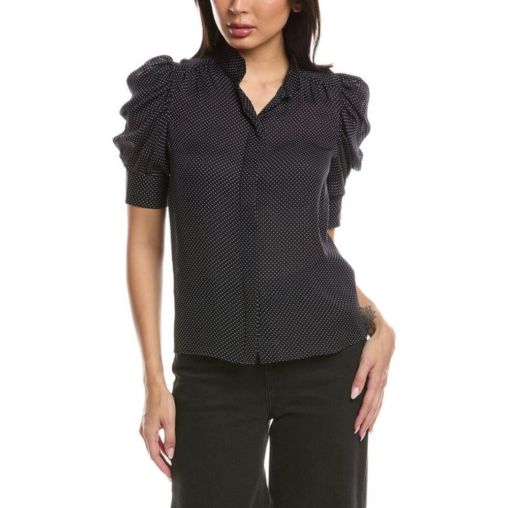 Frame Denim Womens The Gillian Silk Top, Navy